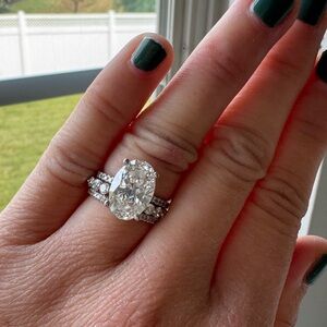 4 carat Oval Lab Diamond Engagement Ring 14k White Gold Size 5.75